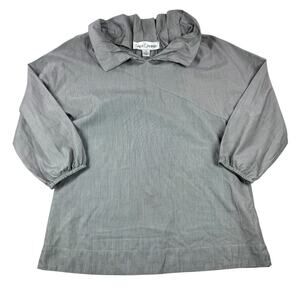 Sara Campbell Gray Pinstripe Blouse 8 Architectural Collar Popover Shirt Cotton